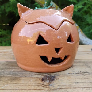 Cica tök mécsestartó, halloweeni dekoráció - otthon & életmód - dekoráció - halloween - halloweeni lámpás - Meska.hu