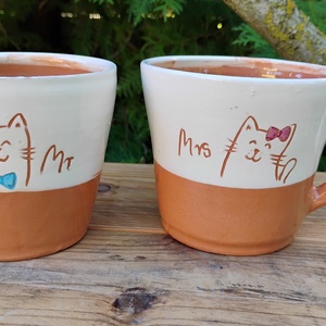 Mr és Mrs páros cicás bögre szett - otthon & életmód - konyhafelszerelés, tálalás - tálalás - bögre & csésze - Meska.hu