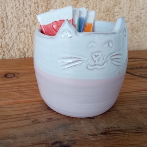 Növényjelölő tartó edényke, cica formájú kis kaspó, Otthon & Életmód, Ház & Kert, Növény & Veteményes, Kerámia, MESKA