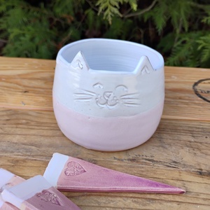 Növényjelölő tartó edényke, cica formájú kis kaspó - otthon & életmód - ház & kert - növény & veteményes - Meska.hu