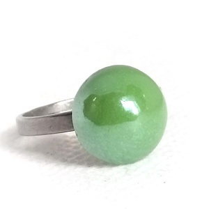 Pötty minimal porcelán - nemesacél gyűrű zöld dísszel - ékszer - gyűrű - szoliter gyűrű - Meska.hu