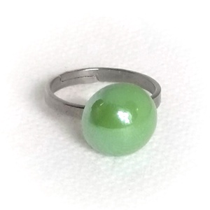 Pötty minimal porcelán - nemesacél gyűrű zöld dísszel - ékszer - gyűrű - szoliter gyűrű - Meska.hu