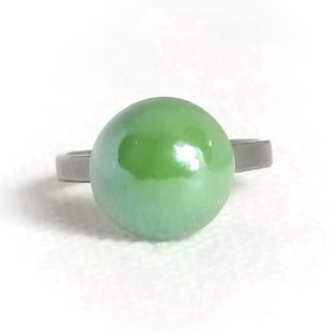 Pötty minimal porcelán - nemesacél gyűrű zöld dísszel, Ékszer, Gyűrű, Szoliter gyűrű, Ékszerkészítés, Kerámia, Meska