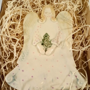 Angyalka ajtódísz, Karácsony, Karácsonyi lakásdekoráció, Karácsonyi ajtódíszek, Kerámia, MESKA