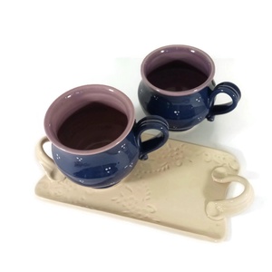 Páros kékfestő bögre füles tálcán - otthon & életmód - konyhafelszerelés, tálalás - tálalás - bögre & csésze - Meska.hu