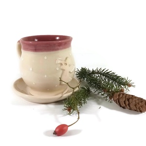 Angyal-mintás bögre, kávéhoz alátét kistányérral, Otthon & Életmód, Konyhafelszerelés, tálalás, Tálalás, Bögre & Csésze, Kerámia, MESKA