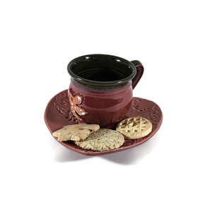 Angyal-mintás bögre, kávéhoz szív tálkával - otthon & életmód - konyhafelszerelés, tálalás - tálalás - bögre & csésze - Meska.hu