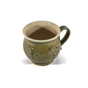 Krémfehér-olivazöld leveles teás bögre  - otthon & életmód - konyhafelszerelés, tálalás - tálalás - bögre & csésze - Meska.hu