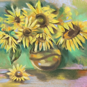 Napraforgók - pasztell festmény, Művészet, Festmény, Pasztell, Festészet, MESKA