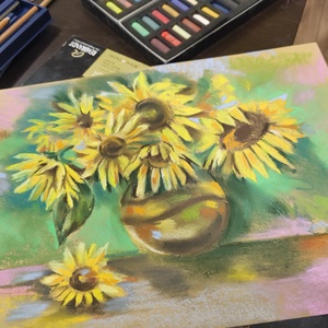 Napraforgók - pasztell festmény - művészet - festmény - pasztell - Meska.hu