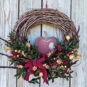 Almás szárazvirágos ajtódísz , Otthon & Életmód, Dekoráció, Ajtó- és ablak dekoráció, Ajtódísz & Kopogtató, Virágkötés, MESKA