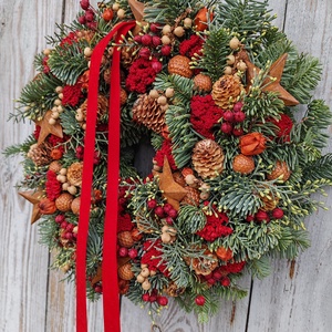 Piros karácsonyi ajtókopogtató  - karácsony - adventi díszek - adventi ajtódísz - Meska.hu