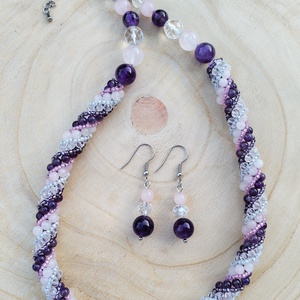 Ametiszt-rózsakvarc orosz spirál ékszerszett - ékszer - ékszerszett - Meska.hu