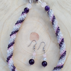 Ametiszt-rózsakvarc orosz spirál ékszerszett - ékszer - ékszerszett - Meska.hu