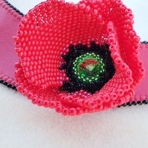 Pipacs fűzött - hímzett nyakék  - ékszer - nyaklánc - statement nyaklánc - Meska.hu