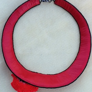 Pipacs fűzött - hímzett nyakék  - ékszer - nyaklánc - statement nyaklánc - Meska.hu