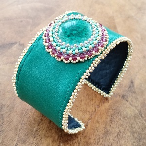 Zöld arany karperec, Ékszer, Karkötő, Karperec, Gyöngyfűzés, gyöngyhímzés, MESKA