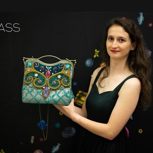 Ametiszt-pávakék hímzett táska - táska & tok - kézitáska & válltáska - kézitáska - Meska.hu