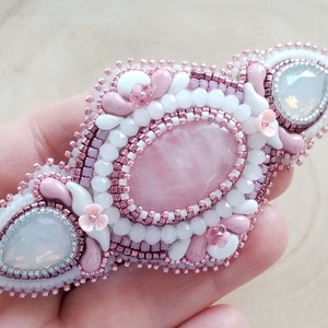 Rózsakvarc hímzett francia csat, Ruha & Divat, Hajdísz & Hajcsat, Hajcsat & Hajtű, Gyöngyfűzés, gyöngyhímzés, MESKA