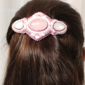 Rózsakvarc hímzett francia csat - ruha & divat - hajdísz & hajcsat - hajcsat & hajtű - Meska.hu