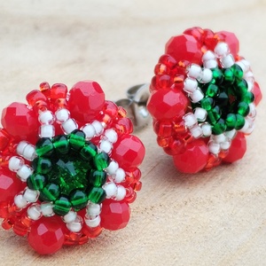 Nemzeti színű pötty kristályos fülbevaló, trikolór kiegészítő, Ékszer, Fülbevaló, Pötty fülbevaló, Gyöngyfűzés, gyöngyhímzés, MESKA