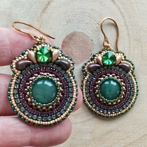 Aventurin hímzett fülbevaló  - Meska.hu