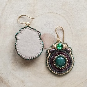 Aventurin hímzett fülbevaló  - ékszer - fülbevaló - lógó fülbevaló - Meska.hu