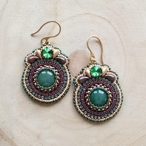 Aventurin hímzett fülbevaló  - ékszer - fülbevaló - lógó fülbevaló - Meska.hu