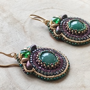 Aventurin hímzett fülbevaló  - ékszer - fülbevaló - lógó fülbevaló - Meska.hu