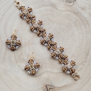 Bronz-arany-kristályos szett, Ékszer, Ékszerszett, Gyöngyfűzés, gyöngyhímzés, MESKA
