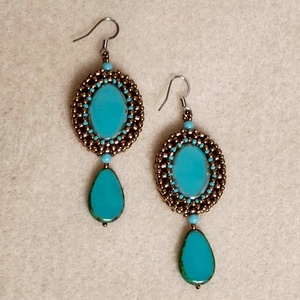 Bronz-türkiz fülbevaló  - ékszer - fülbevaló - lógó fülbevaló - Meska.hu