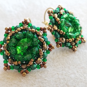 Zöld bronz kristályos fülbevaló  - esküvő - ékszer - fülbevaló - Meska.hu