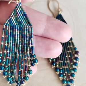 Irizáló kék - arany tojtos fülbevaló  - ékszer - fülbevaló - lógó fülbevaló - Meska.hu