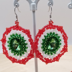 Nemzeti színű fülbevaló, trikolór kör fülbevaló, kokárda fülön függő - ékszer - fülbevaló - lógó fülbevaló - Meska.hu