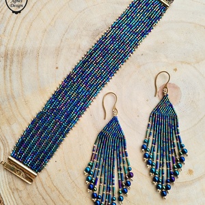 Irizáló kék - arany tojtos fülbevaló  - ékszer - fülbevaló - lógó fülbevaló - Meska.hu