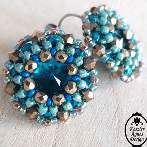 Kék bronz kristályos fülbevaló , Esküvő, Ékszer, Fülbevaló, Gyöngyfűzés, gyöngyhímzés, MESKA