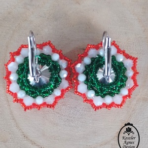 Nemzeti színű kristályos fülbevaló, trikolór logós fülbevaló  - esküvő - ékszer - fülbevaló - Meska.hu