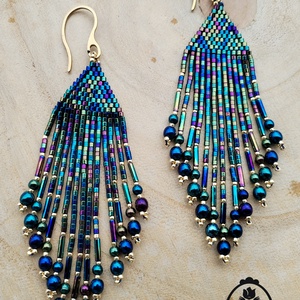 Irizáló kék - arany tojtos fülbevaló  - Meska.hu