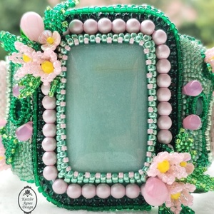 Édenkert karperec, hímzett karperec, Ékszer, Karkötő, Karperec, Gyöngyfűzés, gyöngyhímzés, MESKA