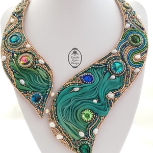 A tenger hullámai , Ékszer, Nyaklánc, Statement nyaklánc, Gyöngyfűzés, gyöngyhímzés, Ékszerkészítés, MESKA