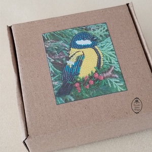 DIY - KIT - gyöngyfűző csomag - Gyöngyhímzett cinke bross  - diy (csináld magad) - egységcsomag - Meska.hu