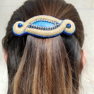 Lapis latulit-arany pufi francia csat, kék arany hajdísz, ásványos csat - ruha & divat - hajdísz & hajcsat - hajcsat & hajtű - Meska.hu