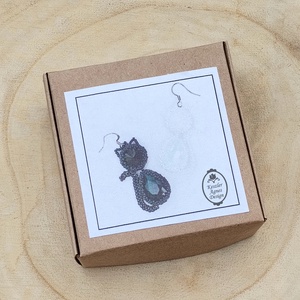 DIY - KIT - gyöngyfűző csomag - fekete macska- fehér macska fülbevaló - diy (csináld magad) - egységcsomag - Meska.hu