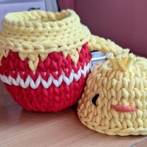 Horgolt csibe tároló , Ünnepi díszek, dekorációk, Húsvéti asztaldíszek, Húsvéti díszek és dekorációk, , MESKA