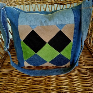 Patchwork, kockás, cipzáras farmer átvetős/válltáska, bevásárlótáska - Meska.hu