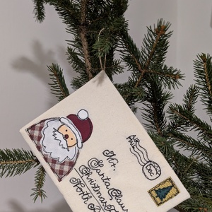 Mikulás boríték , Karácsony, Mikulás, Mikulás beltéri dekoráció, Patchwork, foltvarrás, Varrás, Télapónak címzett textilboríték. Rusztikus nyersvászonból készítettem ezt a boríték formájú,  felak..., MESKA