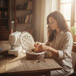 Vintage stílusú raffiából horgolt varródoboz - otthon & életmód - tárolás & rendszerezés - doboz - Meska.hu