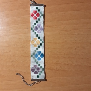 Viragos mintas szeles gyöngyszövött karkötő , Ékszer, Karkötő, Gyöngyös karkötő, Ékszerkészítés, Gyöngyfűzés, gyöngyhímzés, MESKA