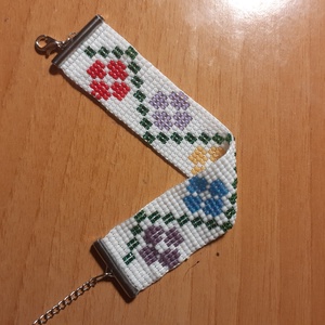 Viragos mintas szeles gyöngyszövött karkötő  - ékszer - karkötő - gyöngyös karkötő - Meska.hu