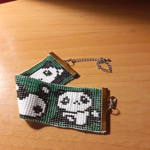 Pandas gyöngyszövött karkötő , Ékszer, Karkötő, Gyöngyös karkötő, Ékszerkészítés, Gyöngyfűzés, gyöngyhímzés, MESKA